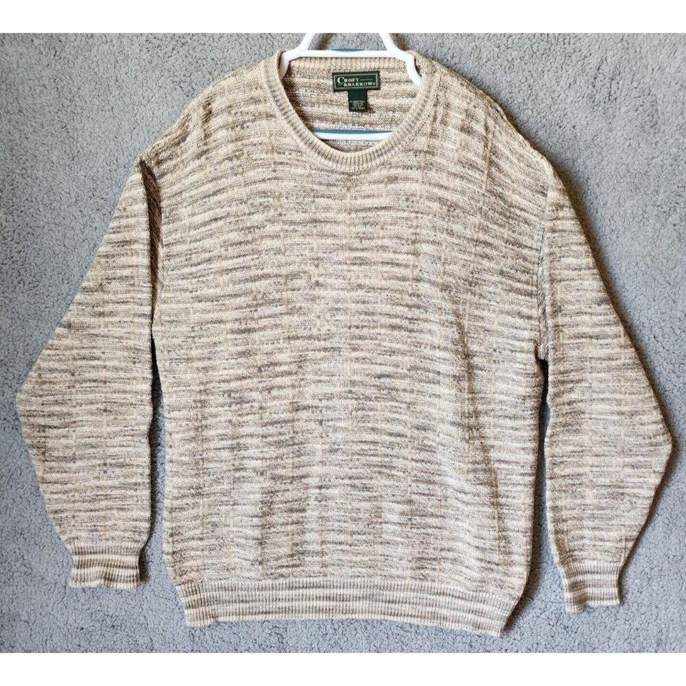 VTG Croft & Barrow Beige Striped Pullover Knit Sweater Size XL Tall USA Made